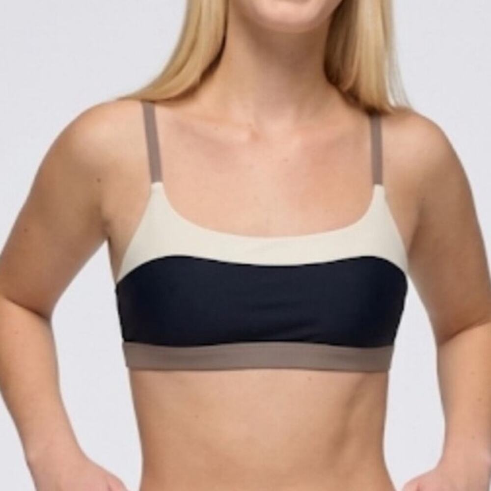 Prana Baja Bound Adjustable Swim Top Women L Carob Colorblock Adjustable Straps